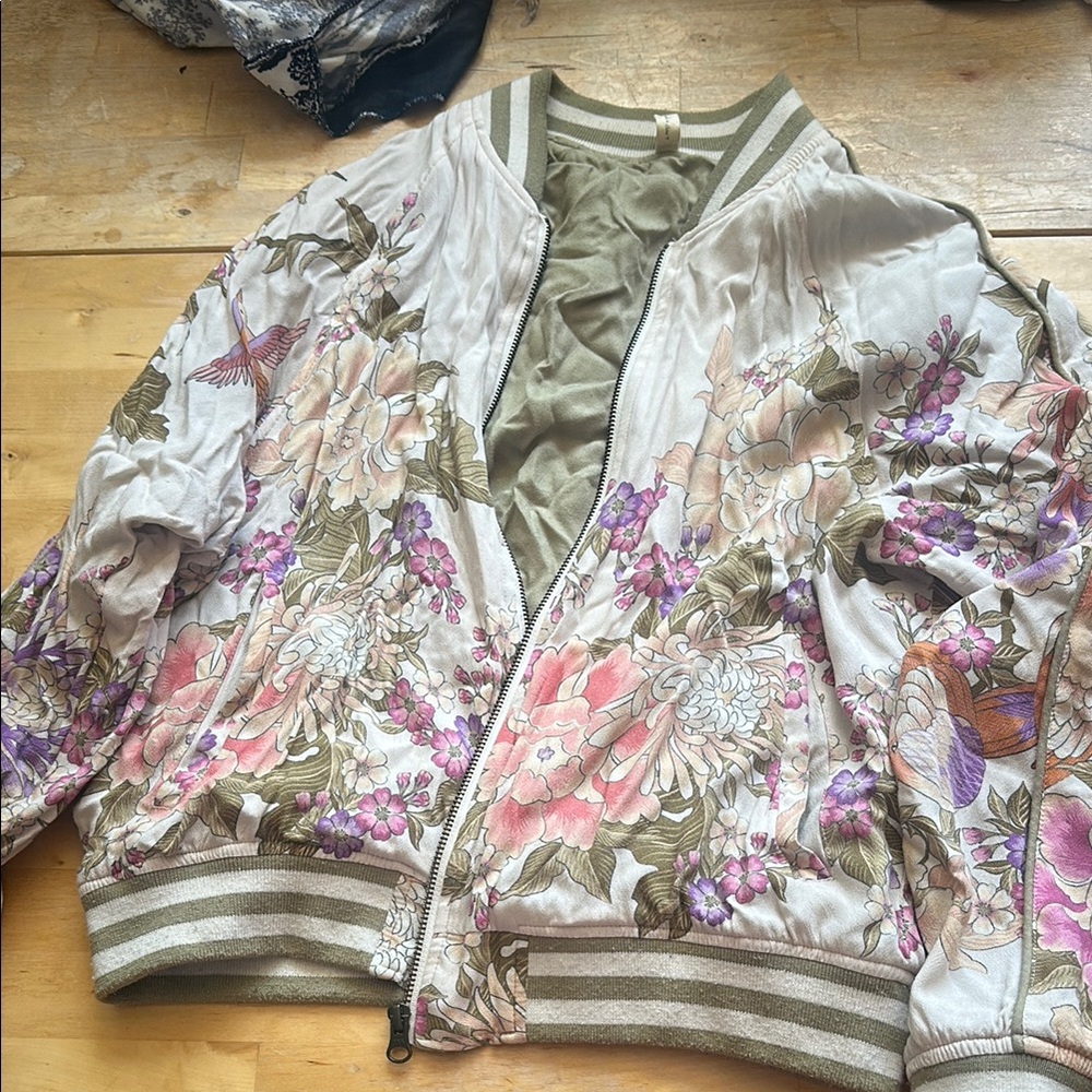 Spell Pink and Purple Bomber Jacket with Floral Design